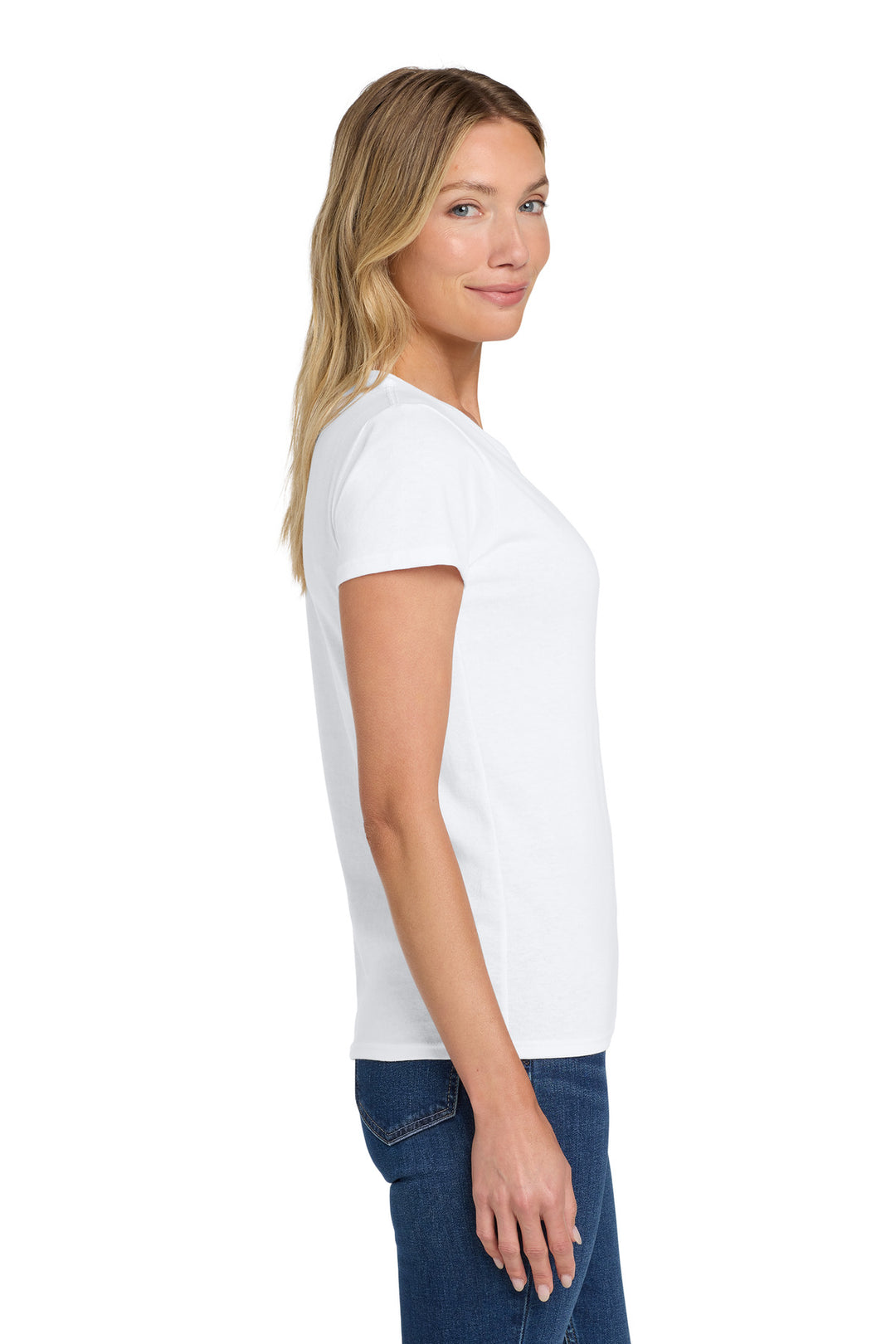 White Gildan Women's Heavy Cotton 100% Cotton T-Shirt. 5000L
