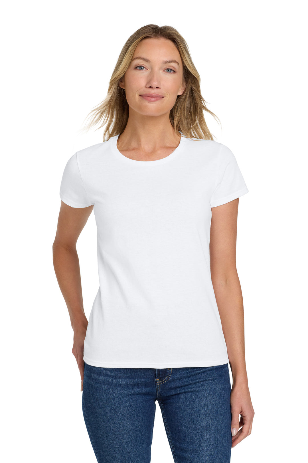 White Gildan Women's Heavy Cotton 100% Cotton T-Shirt. 5000L
