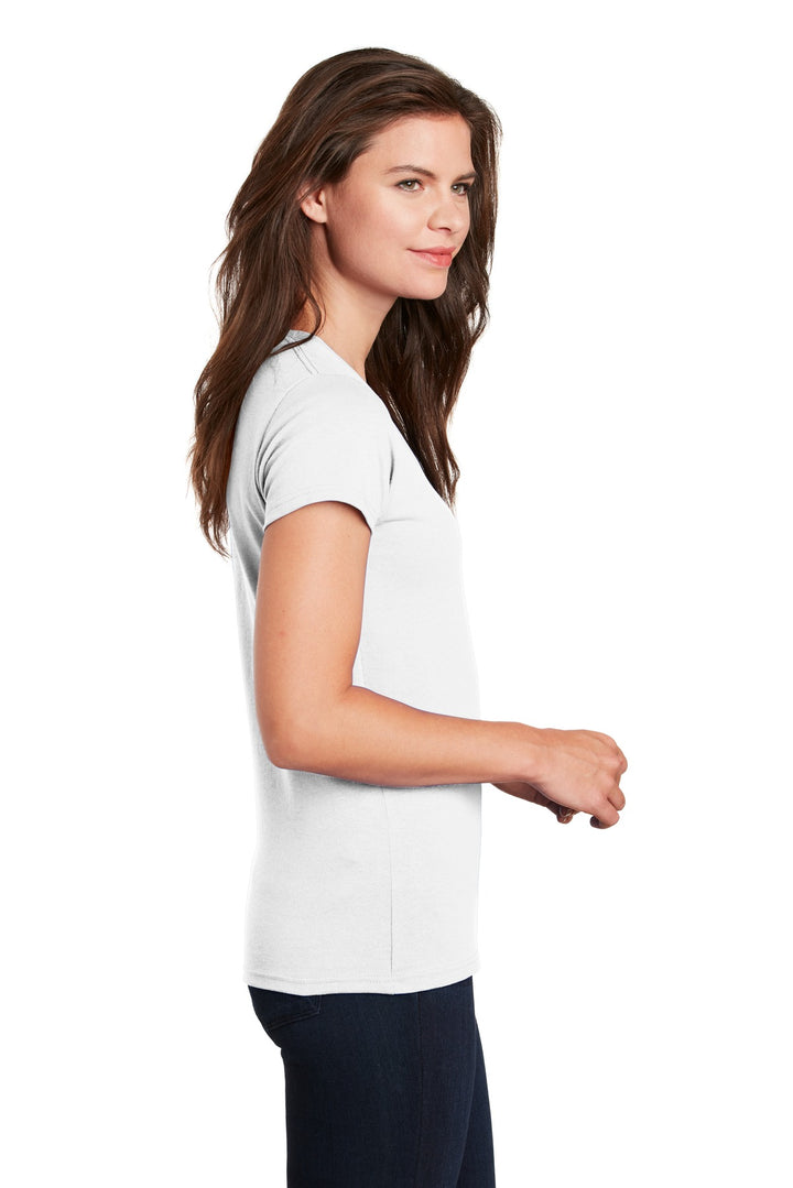 White Gildan Women's Heavy Cotton 100% Cotton V-Neck T-Shirt. 5V00L