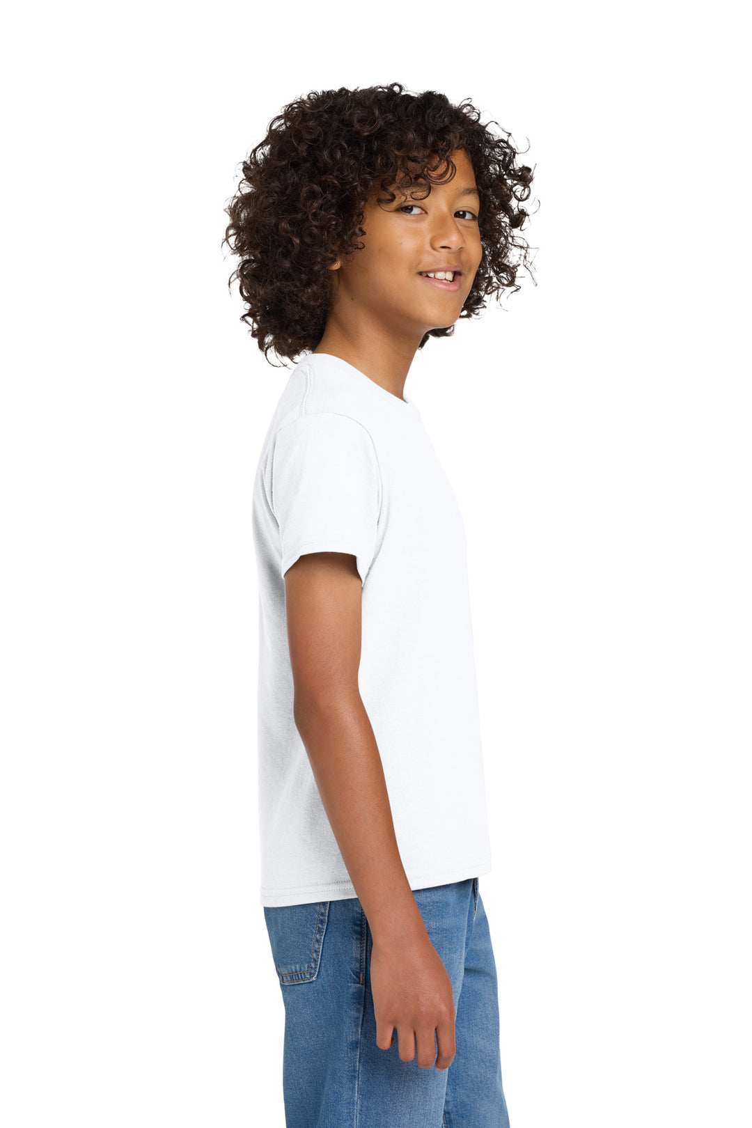 White Gildan Youth DryBlend 50 Cotton/50 Poly T-Shirt. 8000B