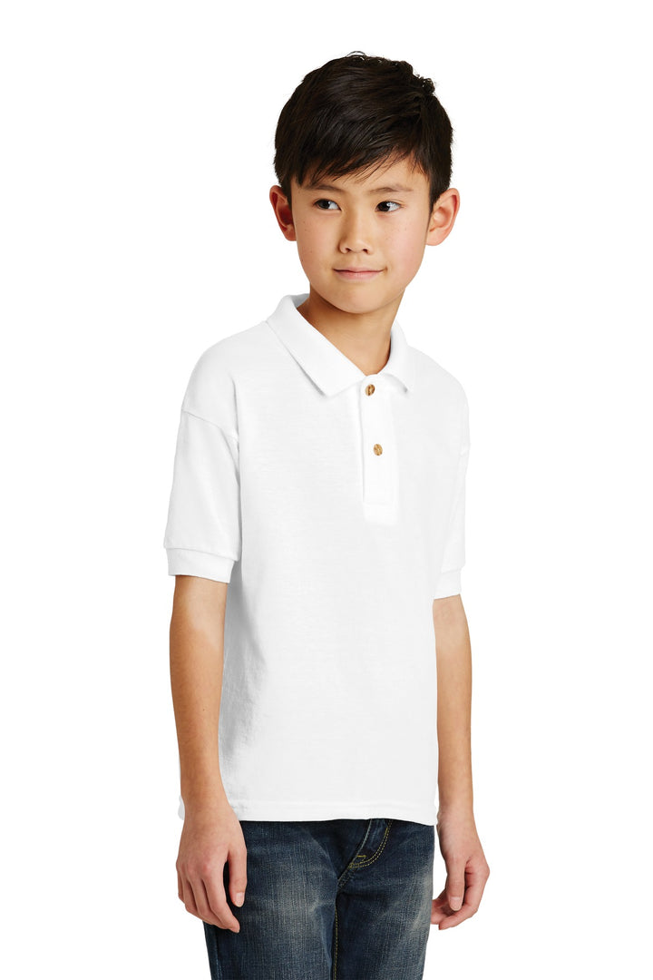 White Gildan Youth DryBlend 6-Ounce Jersey Knit Sport Shirt. 8800B