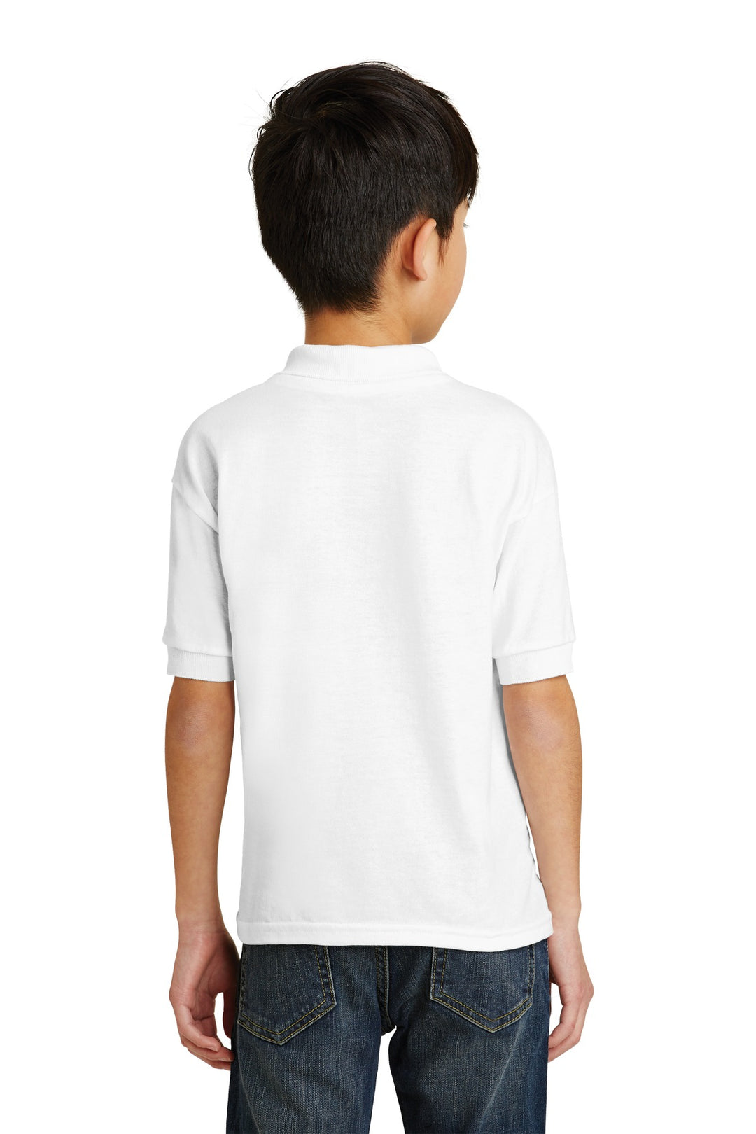 White Gildan Youth DryBlend 6-Ounce Jersey Knit Sport Shirt. 8800B