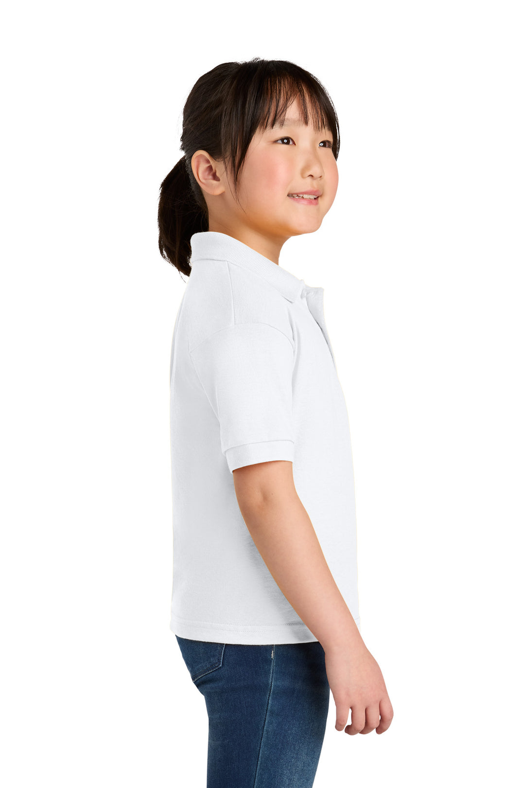 White Gildan Youth DryBlend 6-Ounce Jersey Knit Sport Shirt. 8800B