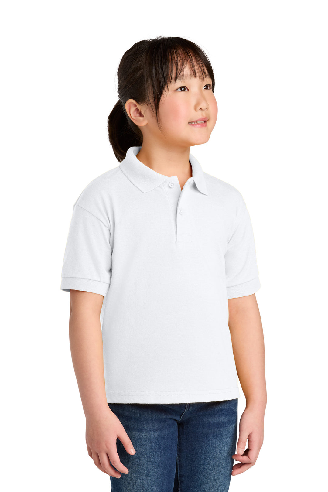 White Gildan Youth DryBlend 6-Ounce Jersey Knit Sport Shirt. 8800B
