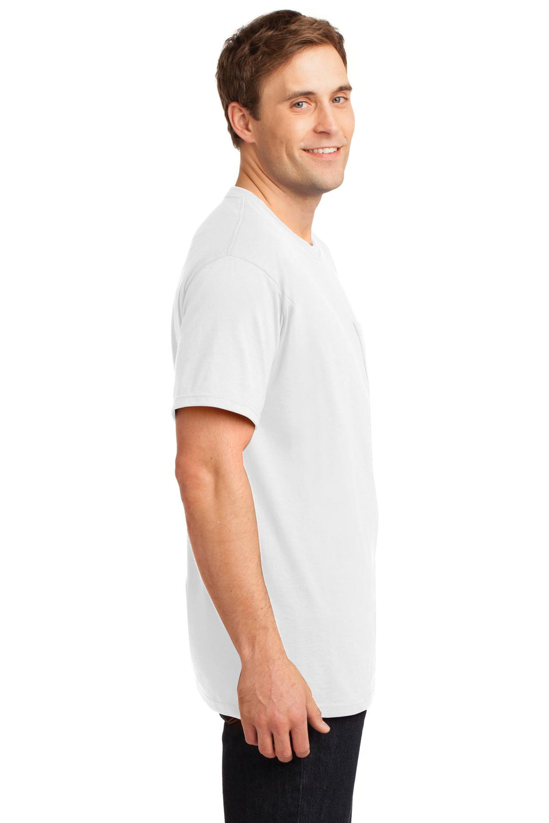 White Jerzees - Dri-Power 50/50 Cotton/Poly Pocket T-Shirt. 29MP