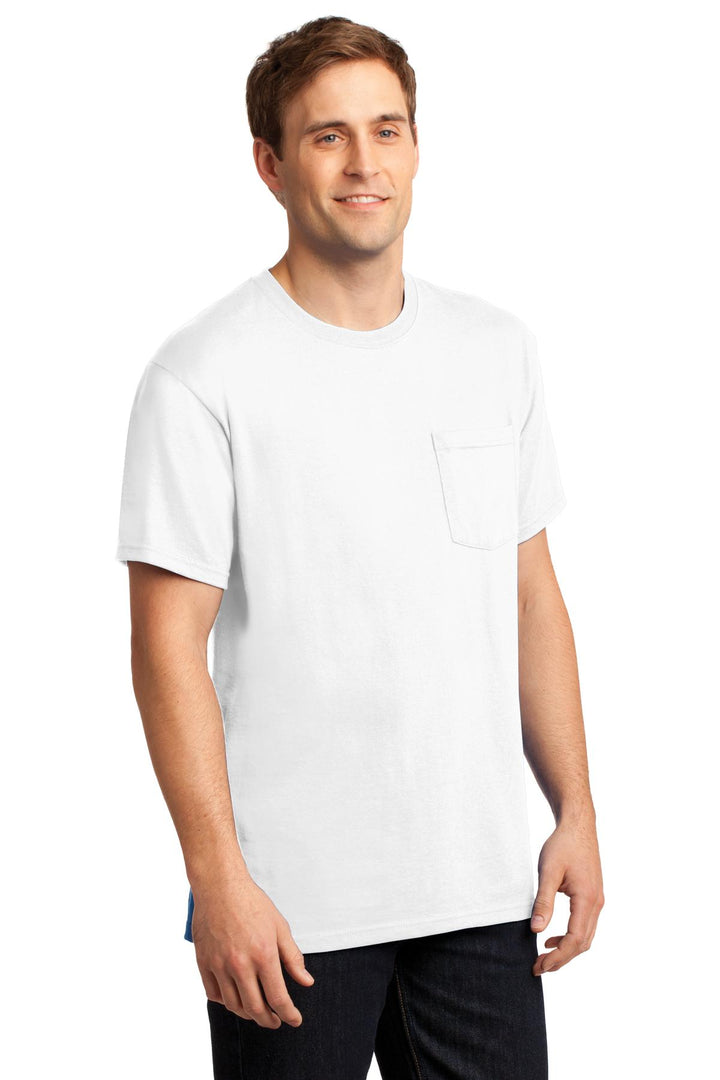 White Jerzees - Dri-Power 50/50 Cotton/Poly Pocket T-Shirt. 29MP