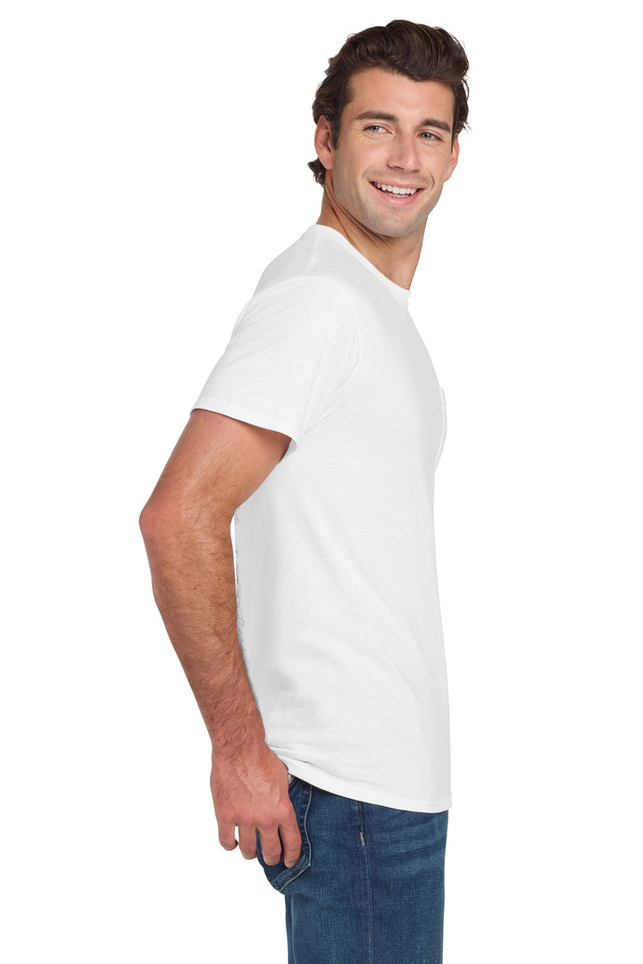 White Jerzees - Dri-Power 50/50 Cotton/Poly Pocket T-Shirt. 29MP