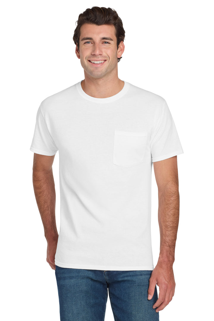 White Jerzees - Dri-Power 50/50 Cotton/Poly Pocket T-Shirt. 29MP