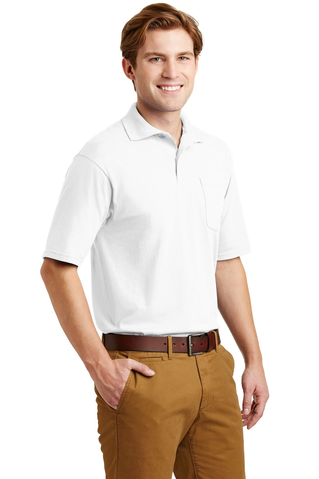 White Jerzees Dri-Power Pocket Sport Shirt. 436MP