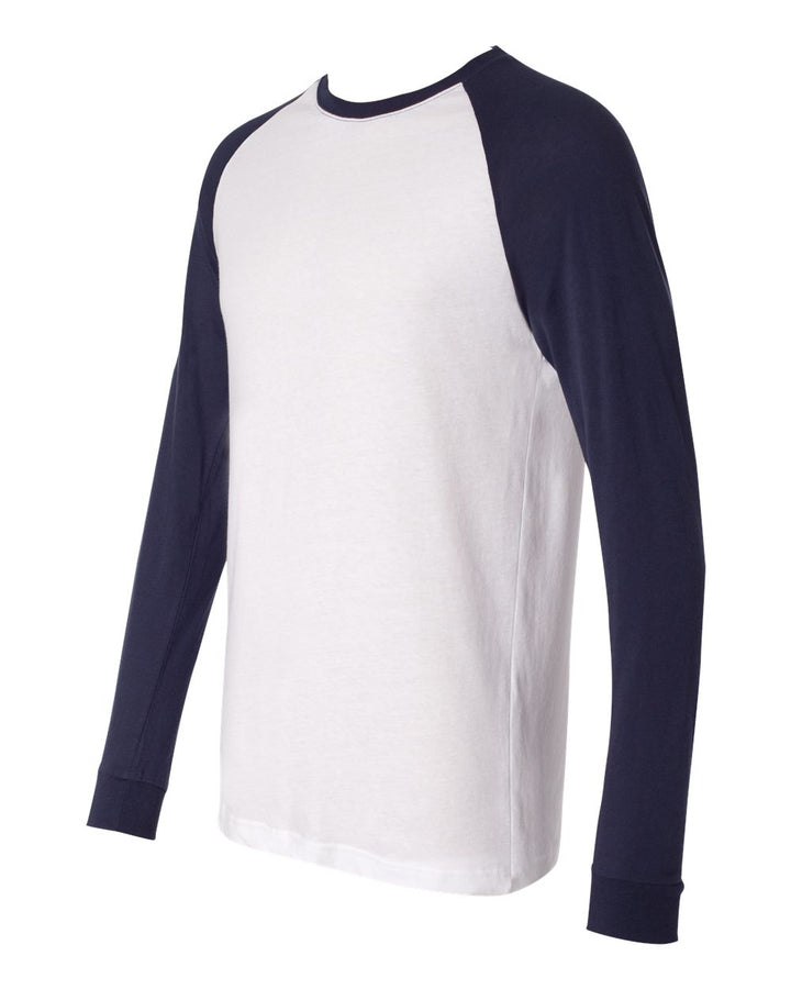 White/ Navy Long Sleeve Jersey Baseball Tee - 3000