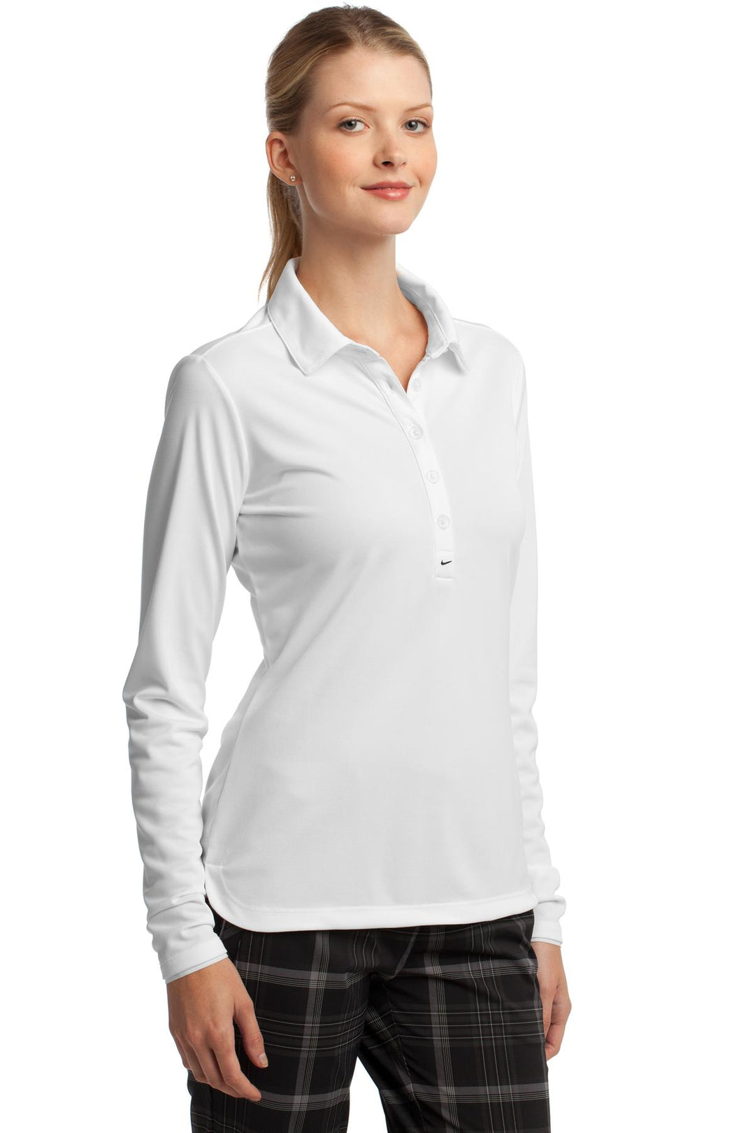 White Nike Women's Long Sleeve Dri-FIT Stretch Tech Polo. 545322