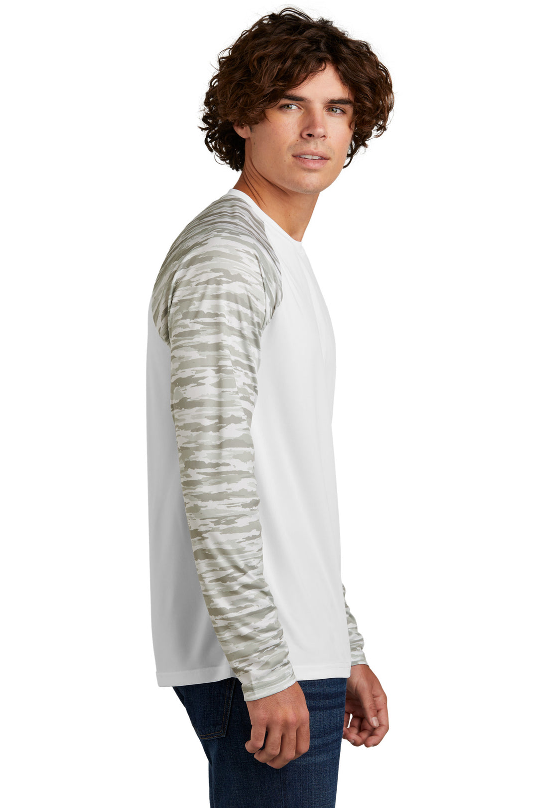 White Sport-Tek Drift Camo Colorblock Long Sleeve Tee ST376LS