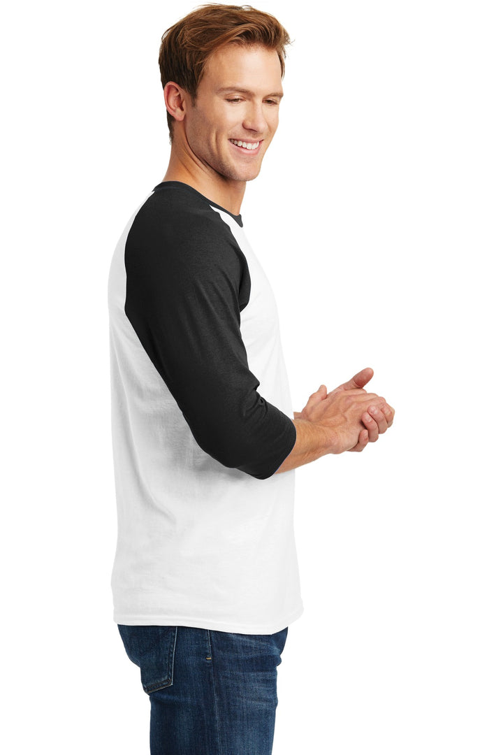 White/Black Gildan Heavy Cotton 3/4-Sleeve Raglan T-Shirt. 5700