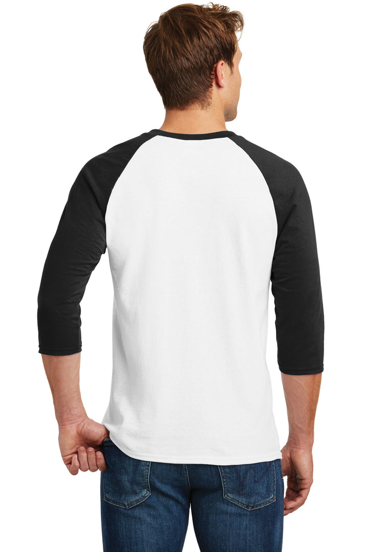 White/Black Gildan Heavy Cotton 3/4-Sleeve Raglan T-Shirt. 5700