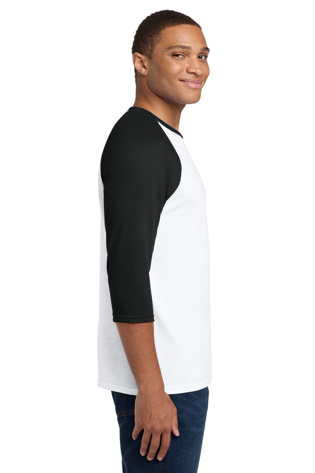 White/Black Gildan Heavy Cotton 3/4-Sleeve Raglan T-Shirt. 5700