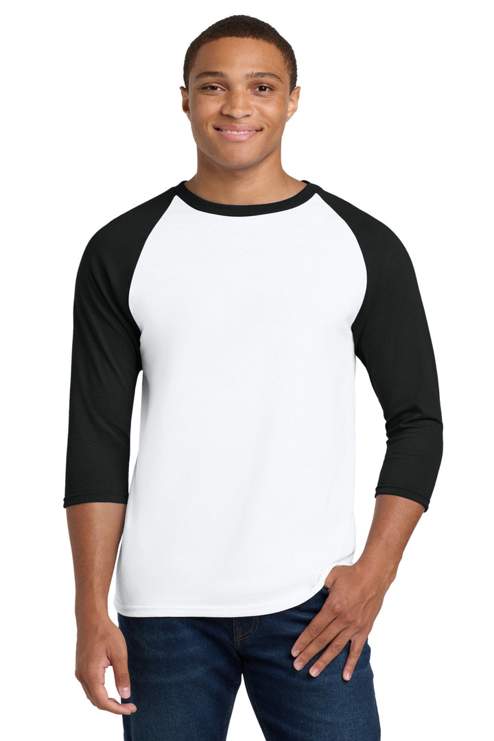 White/Black Gildan Heavy Cotton 3/4-Sleeve Raglan T-Shirt. 5700