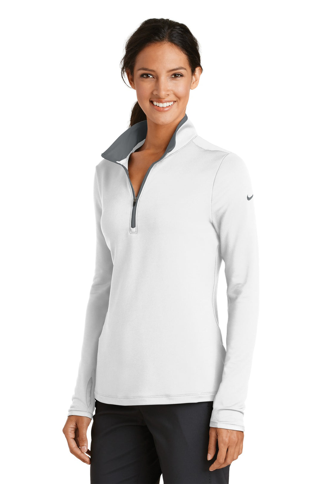 White/Dk Grey Nike Women's Dri-FIT Stretch 1/2-Zip Cover-Up. 779796