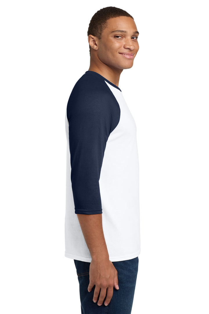 White/Navy Gildan Heavy Cotton 3/4-Sleeve Raglan T-Shirt. 5700