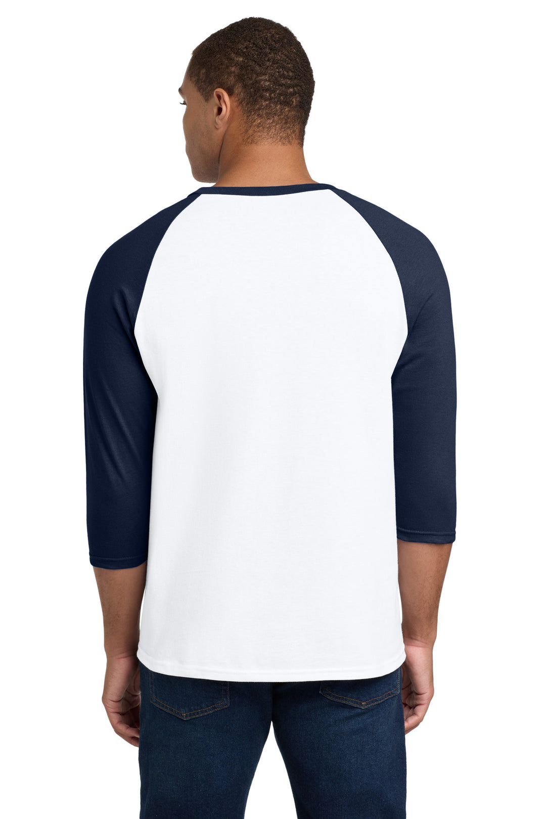 White/Navy Gildan Heavy Cotton 3/4-Sleeve Raglan T-Shirt. 5700