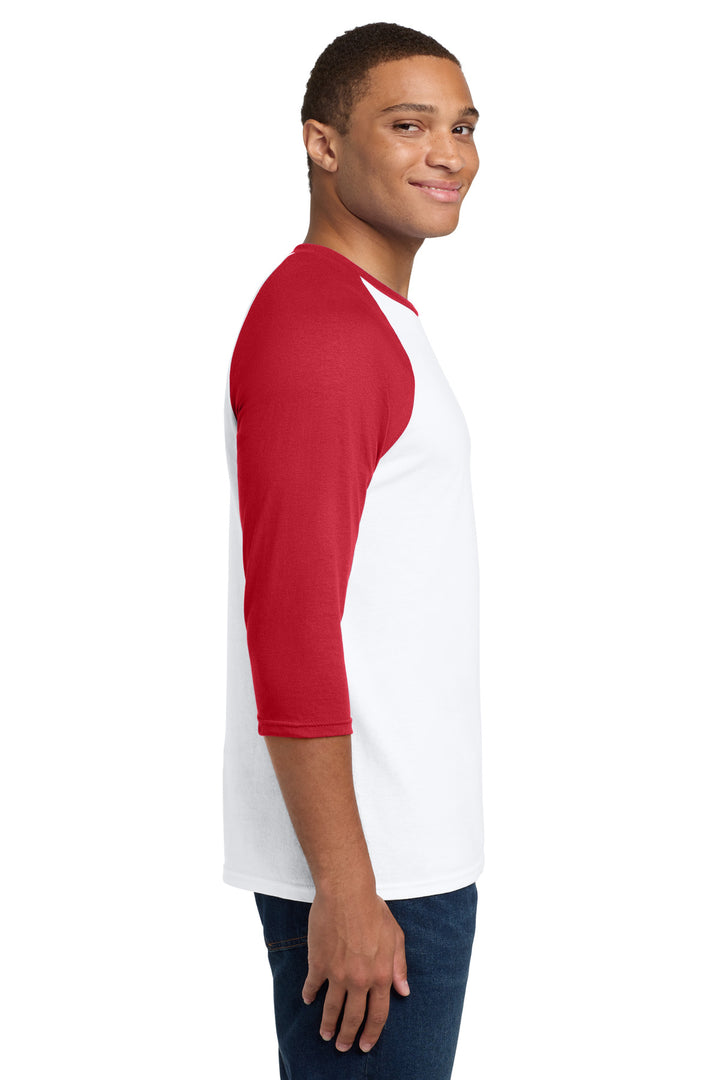 White/Red Gildan Heavy Cotton 3/4-Sleeve Raglan T-Shirt. 5700