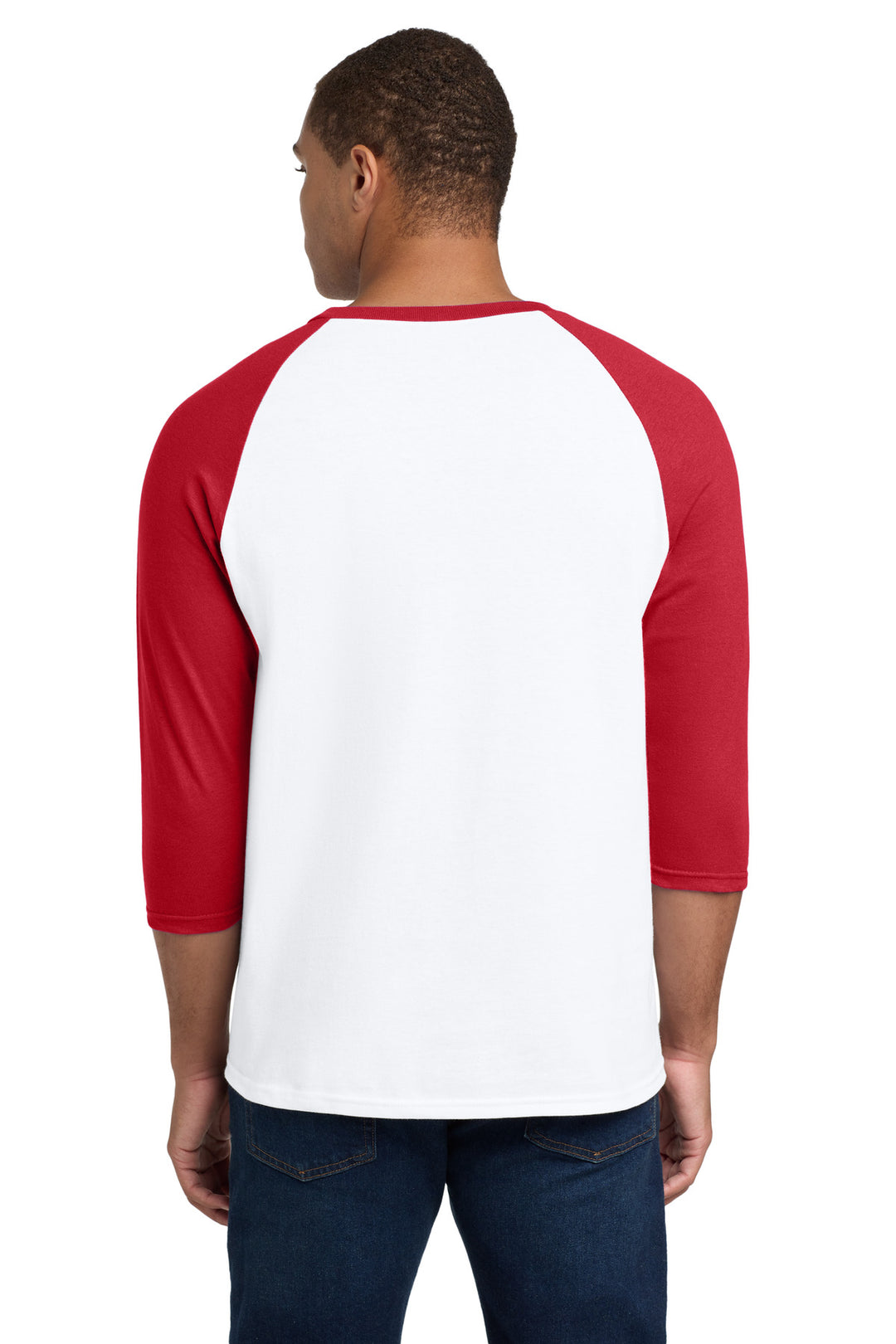 White/Red Gildan Heavy Cotton 3/4-Sleeve Raglan T-Shirt. 5700