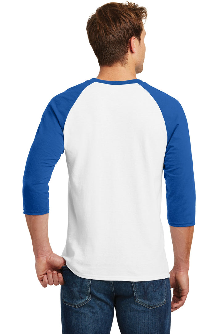 White/Royal Gildan Heavy Cotton 3/4-Sleeve Raglan T-Shirt. 5700