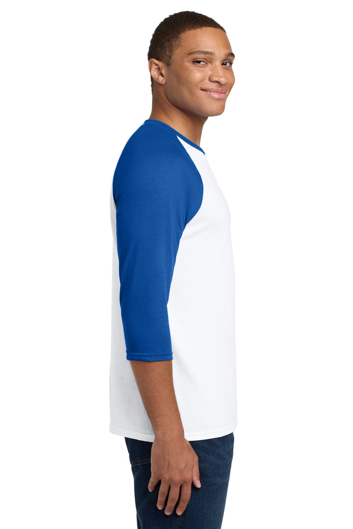 White/Royal Gildan Heavy Cotton 3/4-Sleeve Raglan T-Shirt. 5700