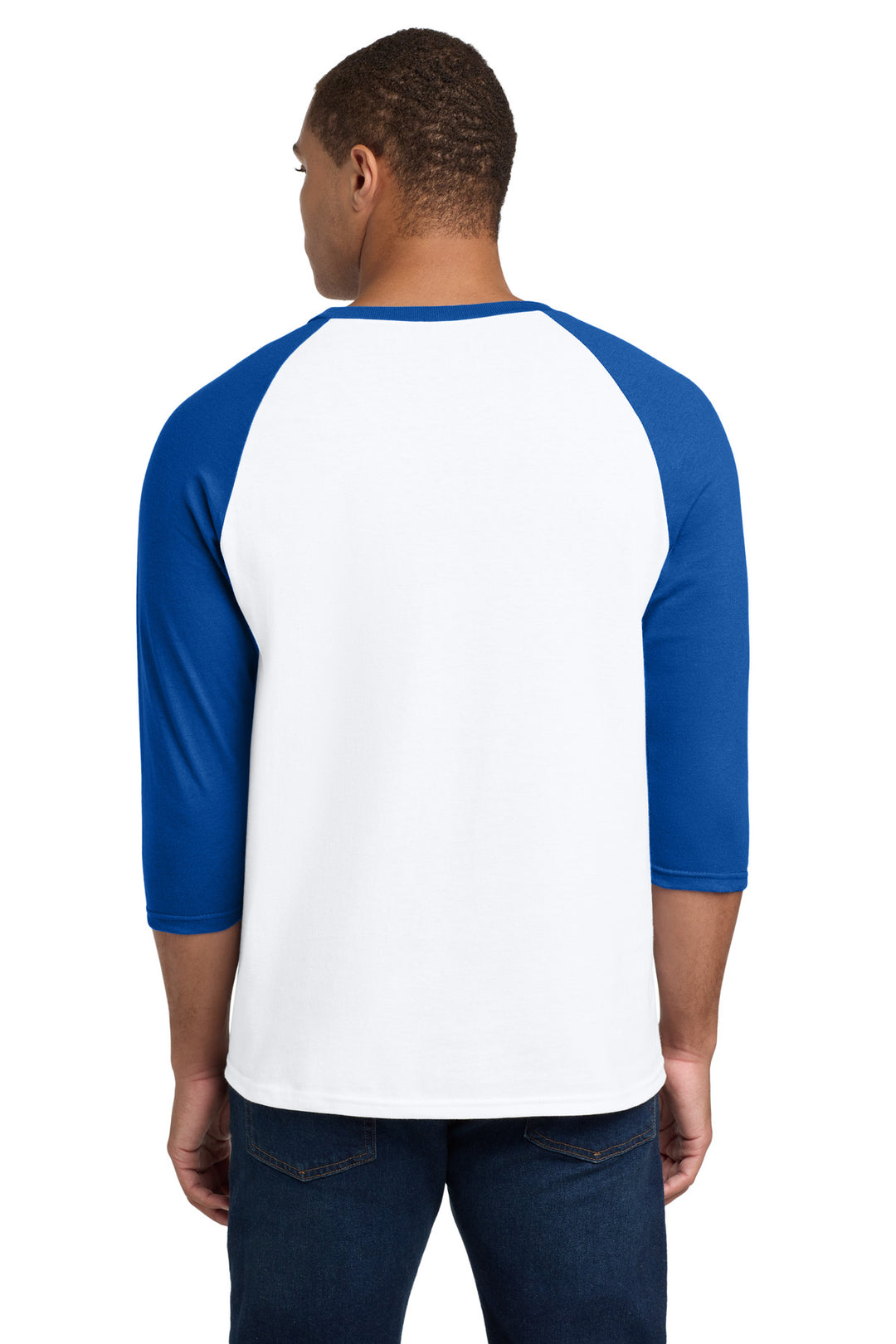 White/Royal Gildan Heavy Cotton 3/4-Sleeve Raglan T-Shirt. 5700